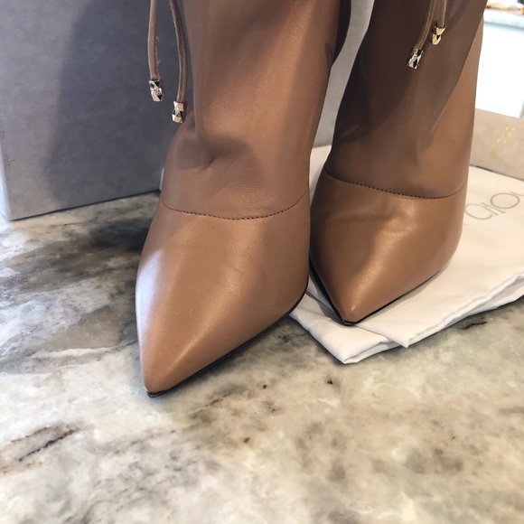 Jimmy Choo Stitch 100 Drawstring Leather Ankle Boots Tan size 36.5 NEVER WORN - Picture 3 of 10